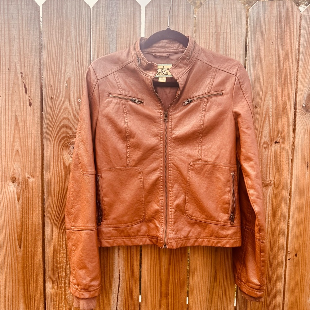 Maralyn & Me Faux Leather Moto Jacket Brown M
